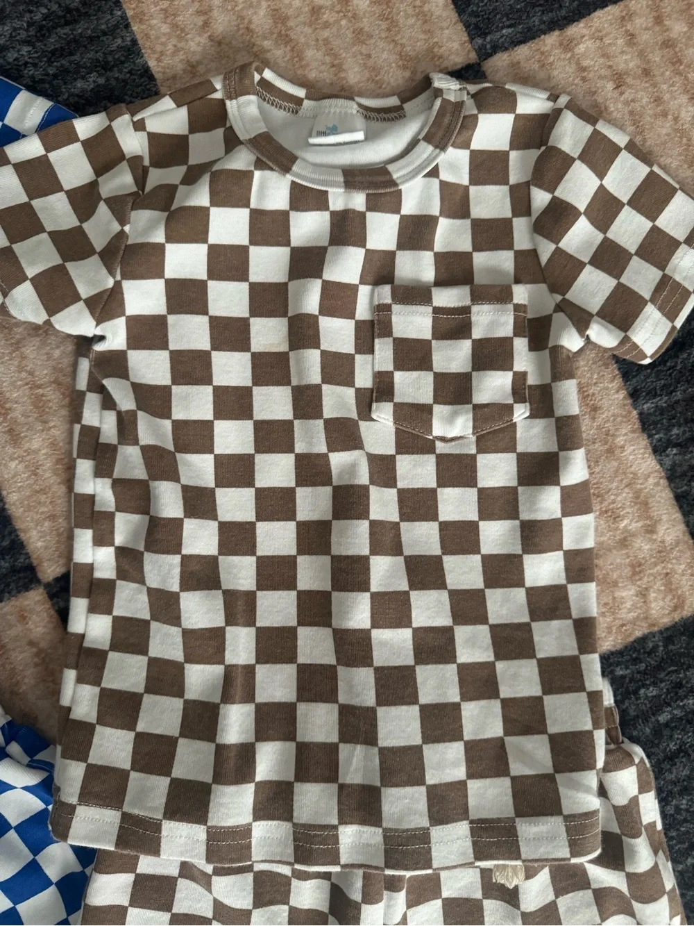 Little One Shop Brown Checkered Short Set